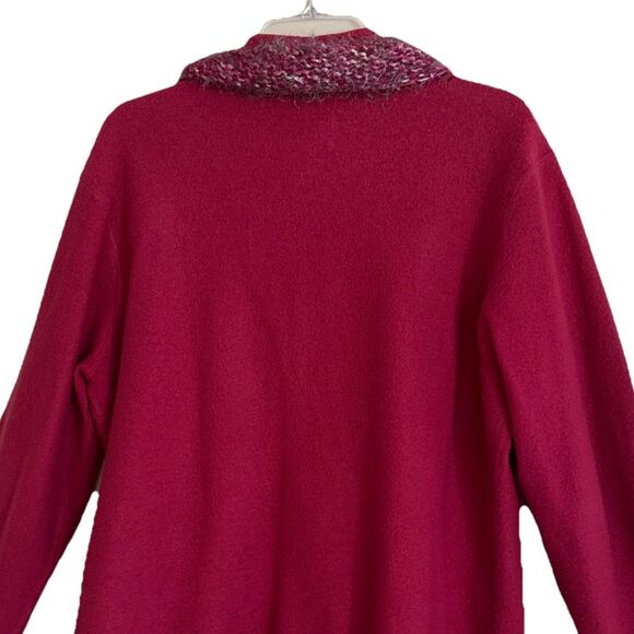 Chicos Boiled Wool Cardigan Jacket Womens 2 L Magenta Button Up w/Eyelash Scarf - Picture 7 of 14